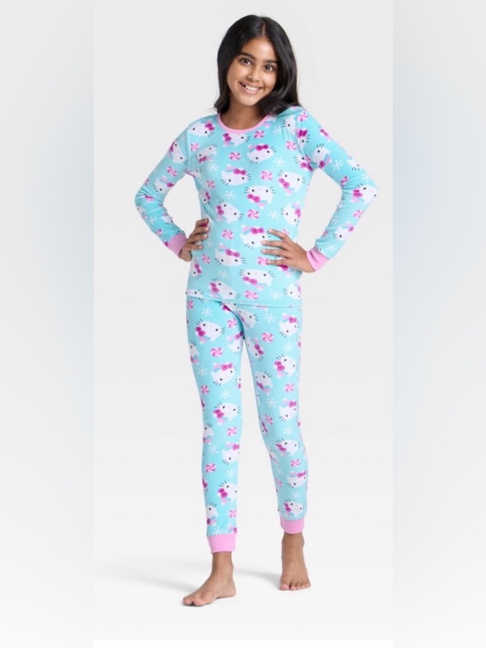 Hello Kitty Light Blue and Pink Kids Long Sleeve Pajama Set